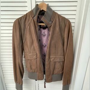 Mackage grey leather bomber jacket size - small